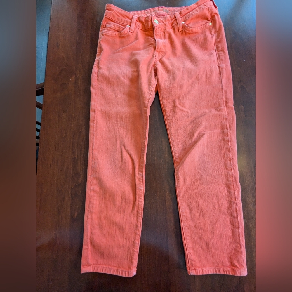 Kate Spade Play Hooky Broome Street cropped jeans, coral color, size 29